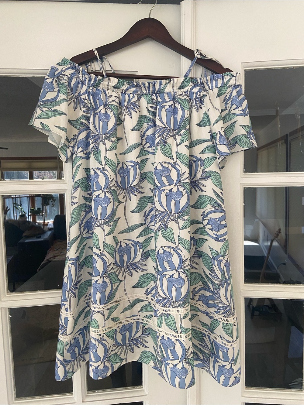 HOMMAGE from Los Angeles Blue & Green Floral Off-Shoulder Mini Dress